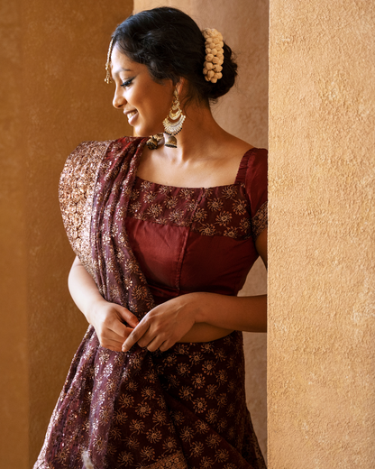 "Maroon Elegance - Embroidered Ethnic Ensemble"