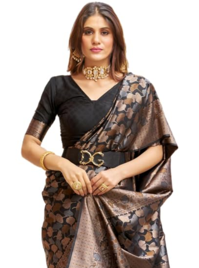 SWORNOF Womens Kanjivaram Silk Saree with Zari Woven Saree With Blouse Piece