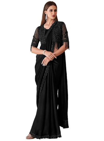 Women's Georgette Embellished Saree With Unstitched Blouse Piece