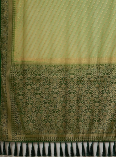 green Women's Georgette Banarasi Silk Saree with Unstitched Blouse Piece