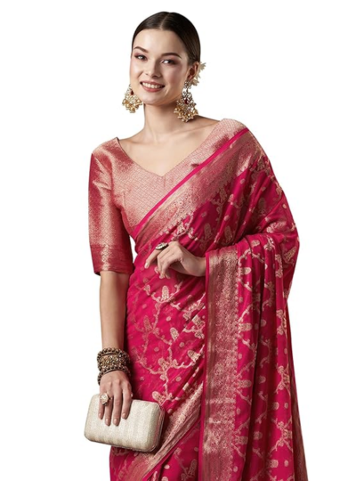 Women's Woven Design Leheriya Georgette Saree With Unstiched Blouse Piece