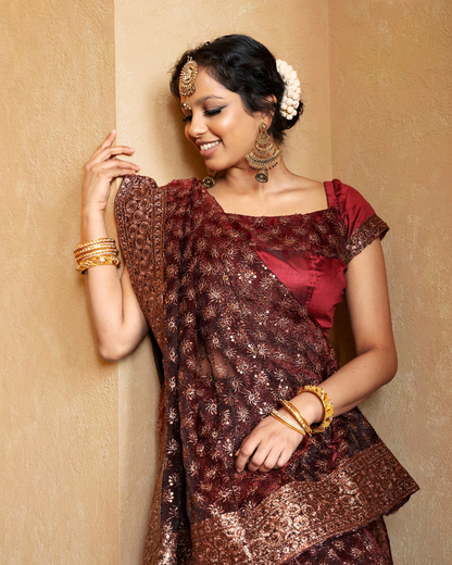 "Maroon Elegance - Embroidered Ethnic Ensemble"