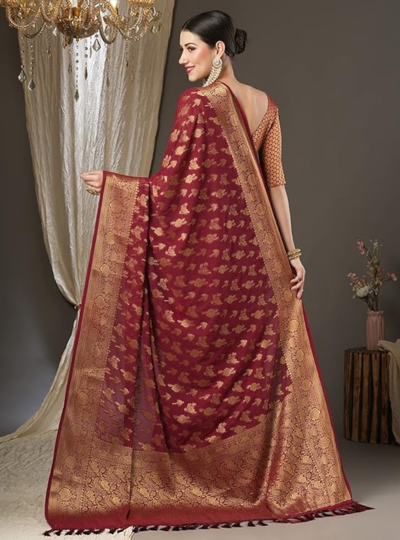 Women's Georgette Zari Woven Design Kanjeevaram Saree With Unstitched Blouse Piece