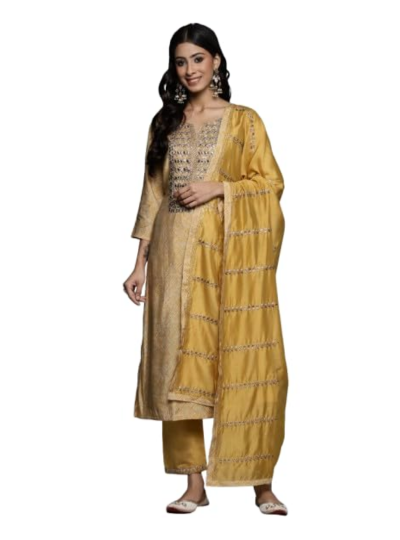 VARANGA digital printed embroidered kurta with straight pant and embroidered dupatta by Aradhya