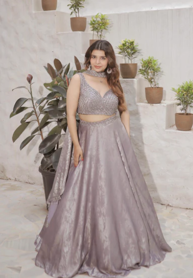 GREY HAND EMBROIDERY LEHNGA