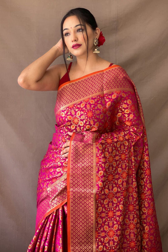 Magenta Pink Patola Saree by aradhya