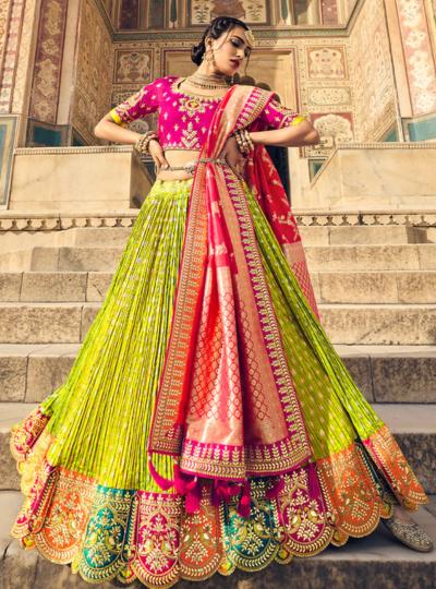 Banarasi Silk Hand Work Embroidered Bridal Semi-Stitched Lehenga with Peach Dupatta