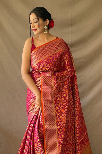 Magenta Pink Patola Saree by aradhya