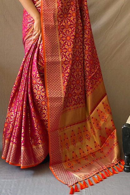 Magenta Pink Patola Saree by aradhya