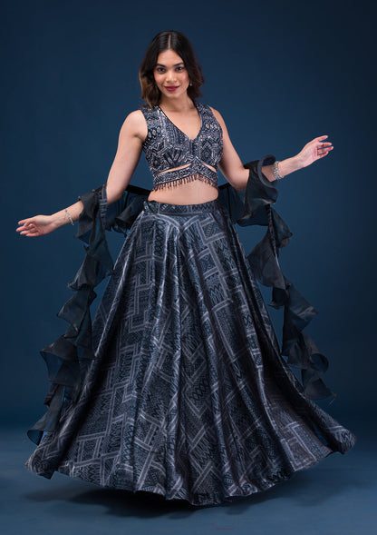 Black Sequins Semi Crepe Readymade Lehenga inspiration from koskii by aradhya