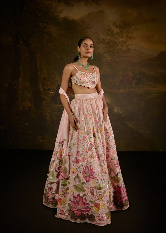 Ahaana Pink Floral Embroidered Lehenga inspiration and made by aradhya