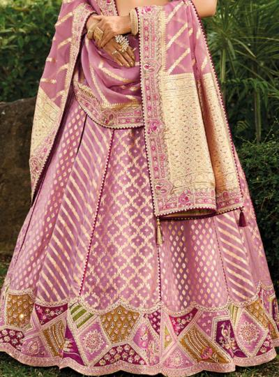 Banarasi Silk Hand Work Embroidered Bridal Semi-Stitched Lehenga with Peach Dupatta