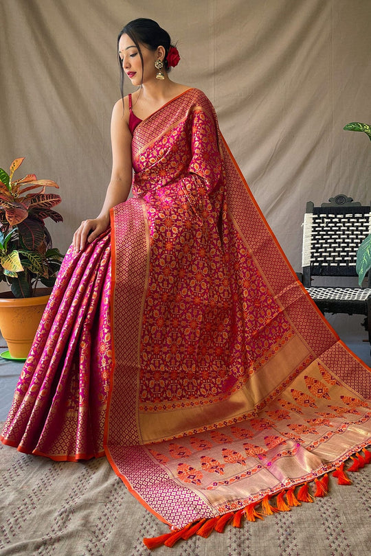 Magenta Pink Patola Saree by aradhya