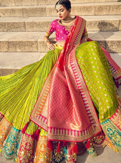 Banarasi Silk Hand Work Embroidered Bridal Semi-Stitched Lehenga with Peach Dupatta