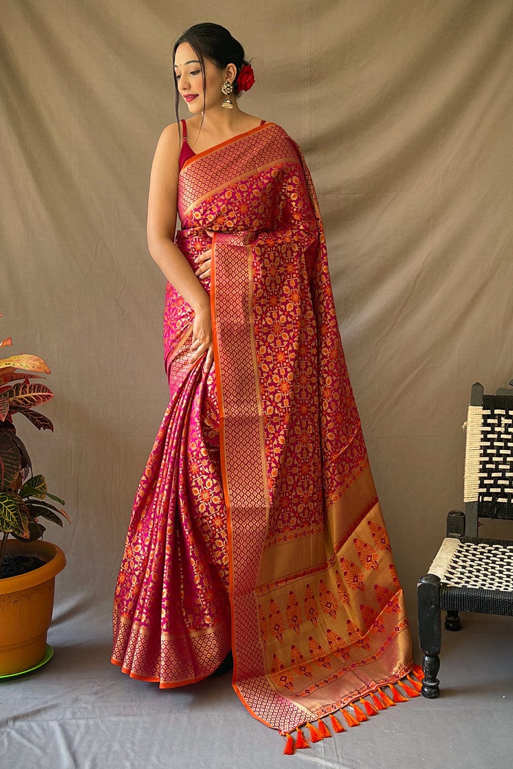 Magenta Pink Patola Saree by aradhya