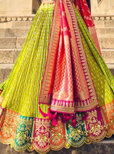 Banarasi Silk Hand Work Embroidered Bridal Semi-Stitched Lehenga with Peach Dupatta